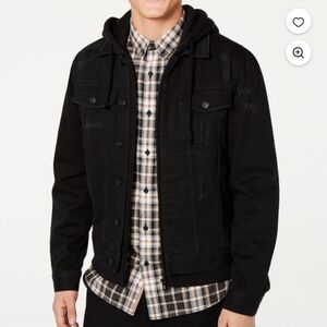 American Rag Distressed Black Denim Zip up Hoodie Jacket NWT XXL